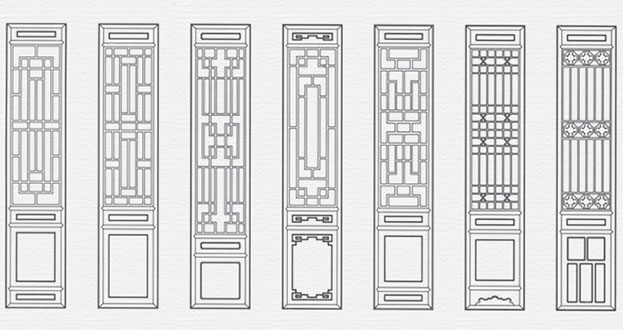 工业园区常用中式仿古花窗图案隔断设计图